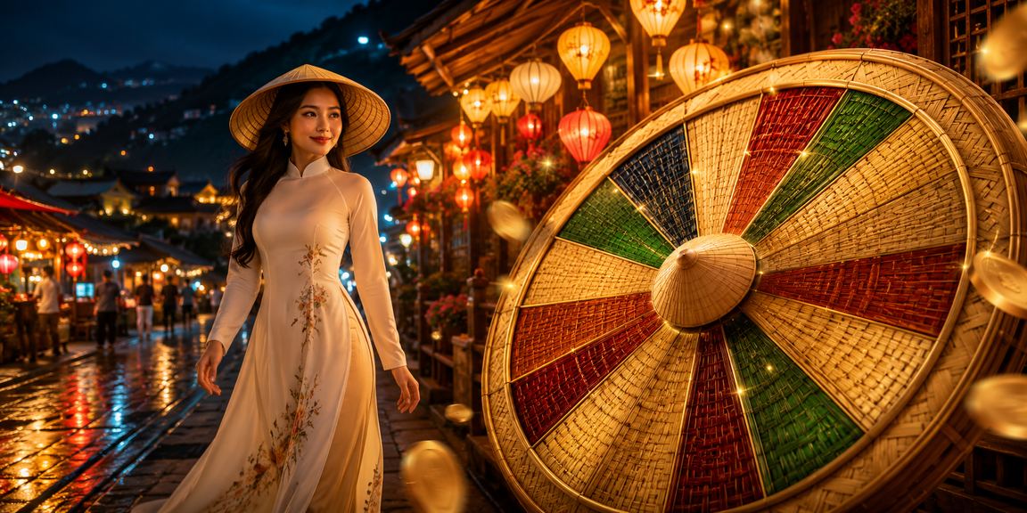 Người dùng tại Sapa tham gia chương trình bốc thăm may mắn với nón lá truyền thống
